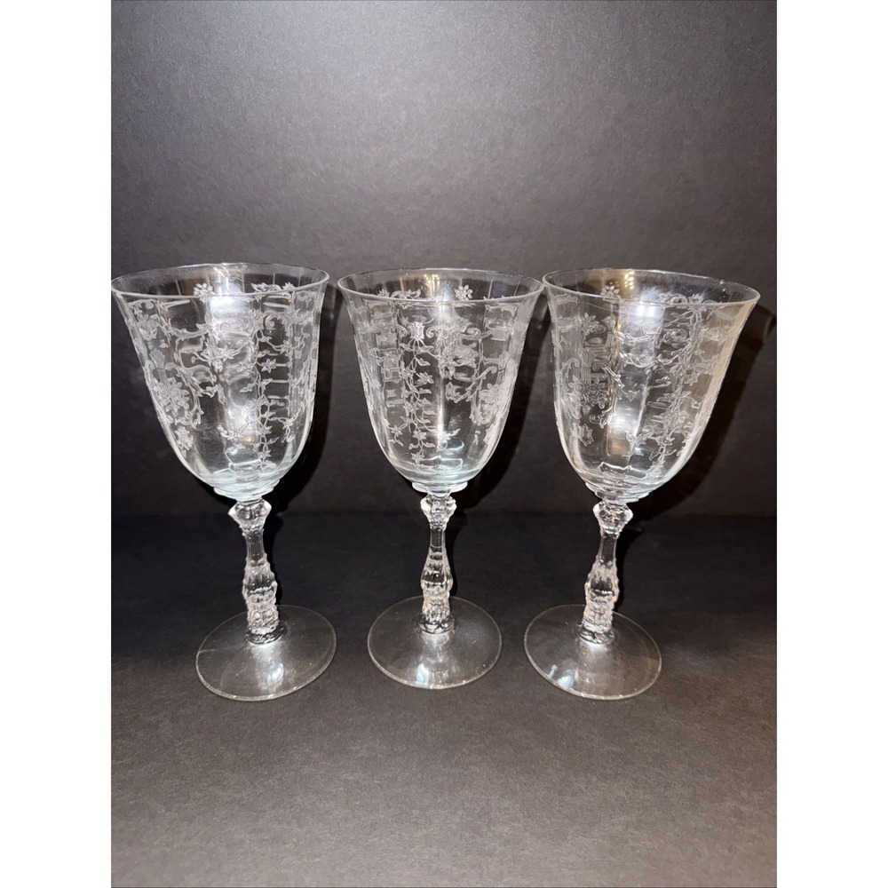 fostoria crystal stemware Navarre Set 3 Water Goblets 7 7/8 In One Base Rimchip
